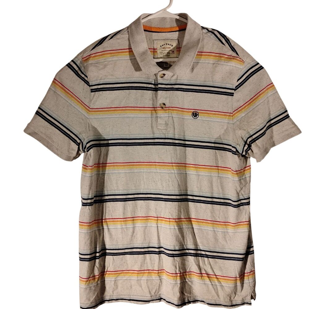 Fat Face polo shirt mens 2XL XXL gray rainbow striped short sleeve 09847
